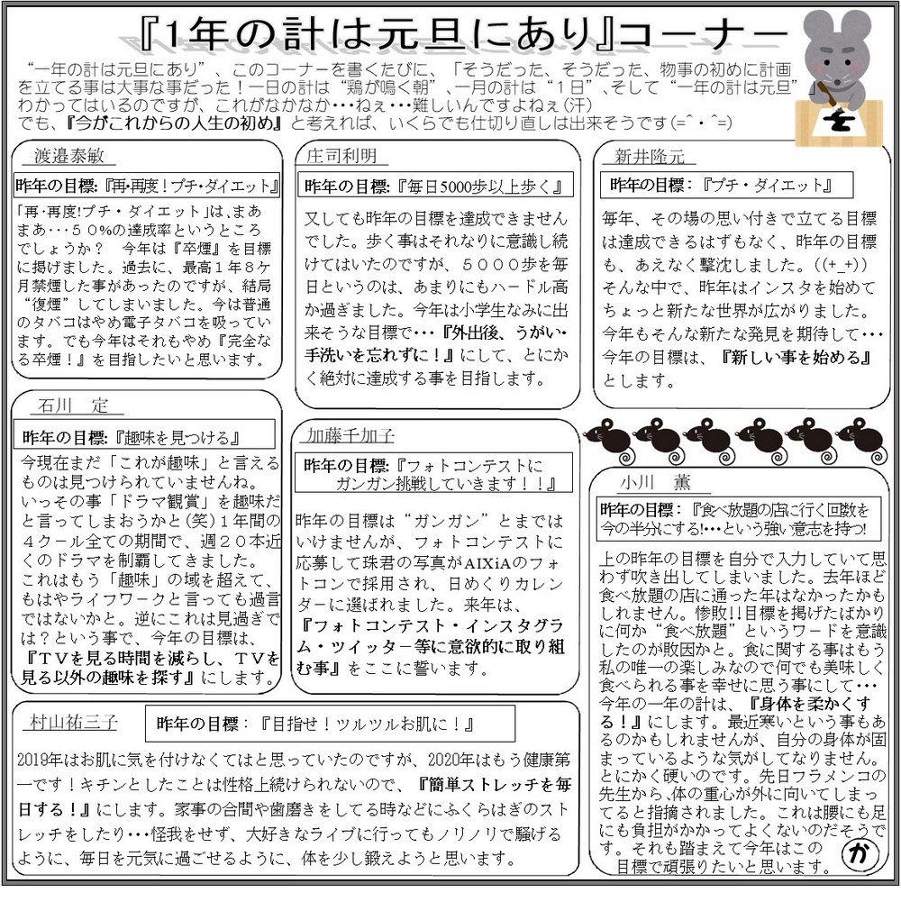 2020年心ほっこり「一年の計は元旦に